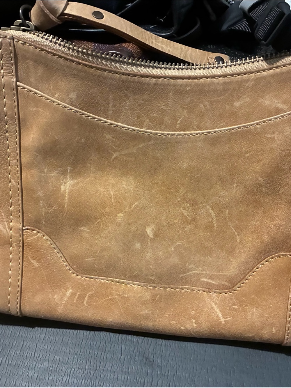 Frye Distressed Tan Leather Messenger Bag